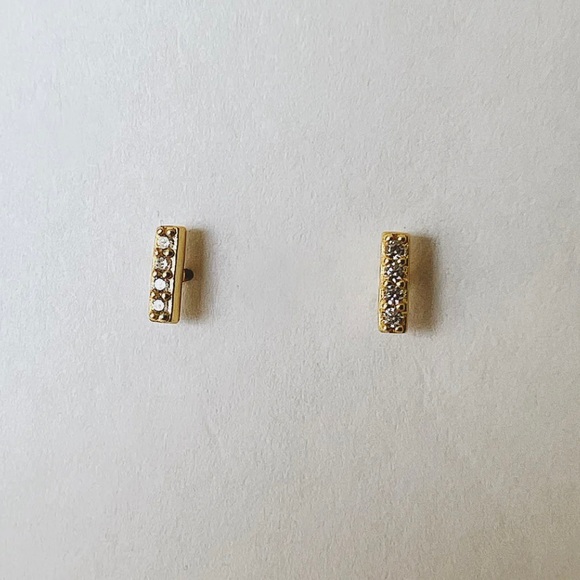 Bar Stud Earrings with Cubic Zirconia - Picture 2 of 5